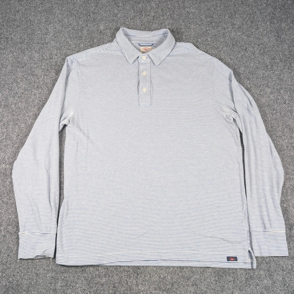 Faherty Movement Polo Shirt Mens L Blue Striped Pima Modal Long Sleeve MKC0114 - Picture 3 of 8